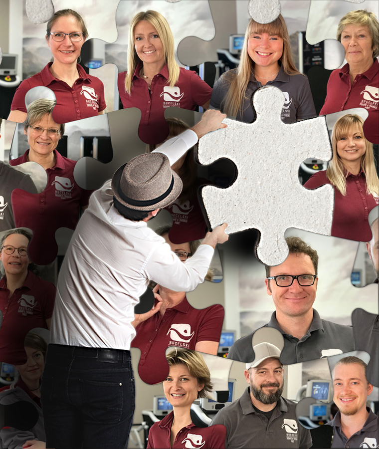 Team der Physiotherapie-Praxis Bucelski in Schwabach – ein Puzzleteil ist noch frei: Physiotherapeut (m/w/d) gesucht